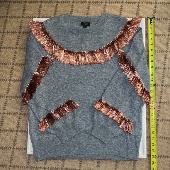 J. Crew 100% gray cashmere sweater w coppery metallized ruffles  M - Picture 4 of 7